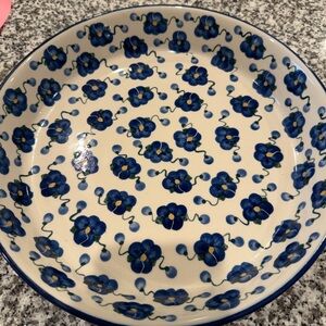 Blue Floral Ceramic Serving Bowl - Decorative Home Kitchen Cookware